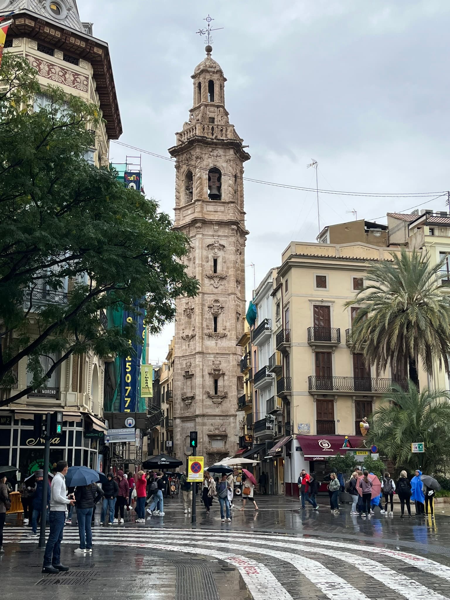 Santa Catalina bell tower above the streets of Valencia
